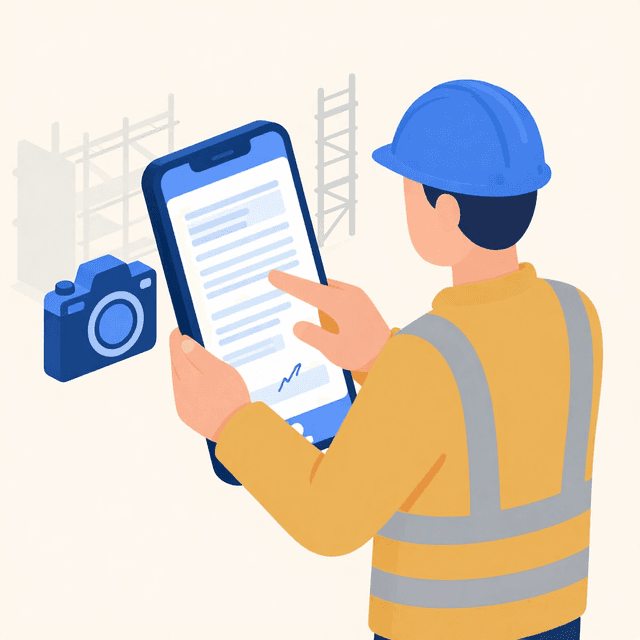 Handwerker erfasst Nachtrag auf dem Smartphone